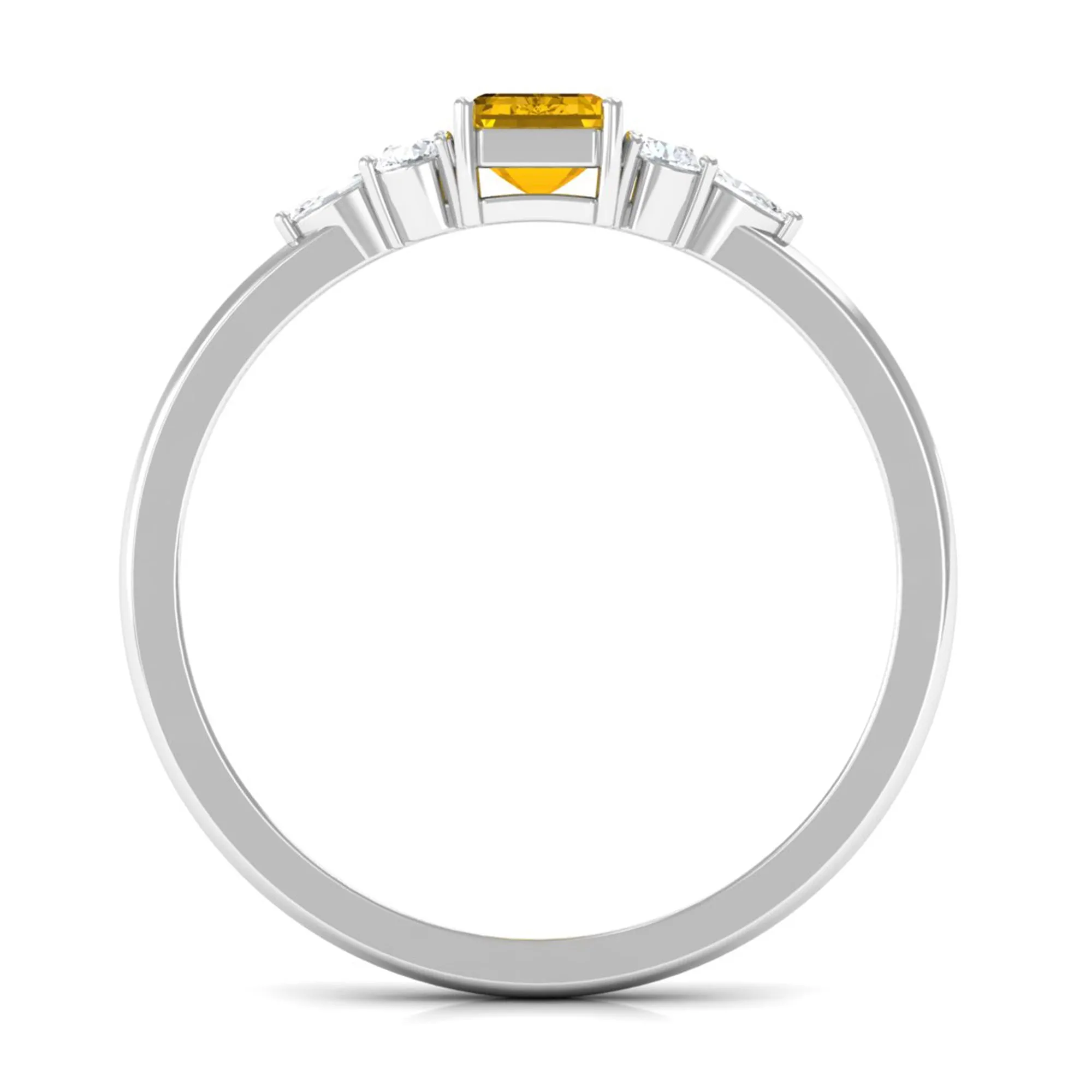 Genuine Yellow Sapphire Solitaire Ring with Diamond Trio