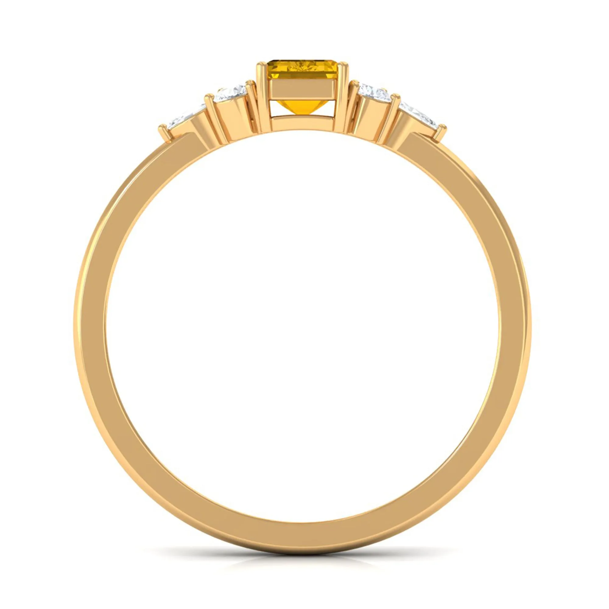 Genuine Yellow Sapphire Solitaire Ring with Diamond Trio