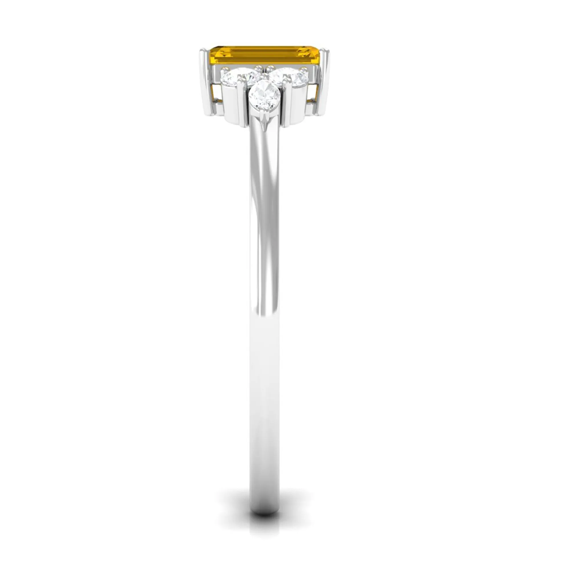 Genuine Yellow Sapphire Solitaire Ring with Diamond Trio