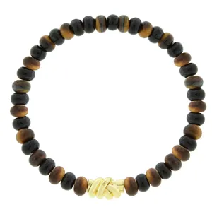 Gold Double Knot on Onyx & Tiger's Eye Beaded Bracelet