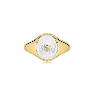 Gold Vermeil Mother of Pearl Evil Eye Signet Ring