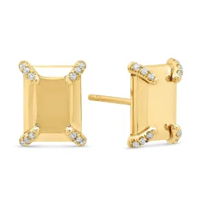 Golden Emerald Stud Earrings   White Diamonds
