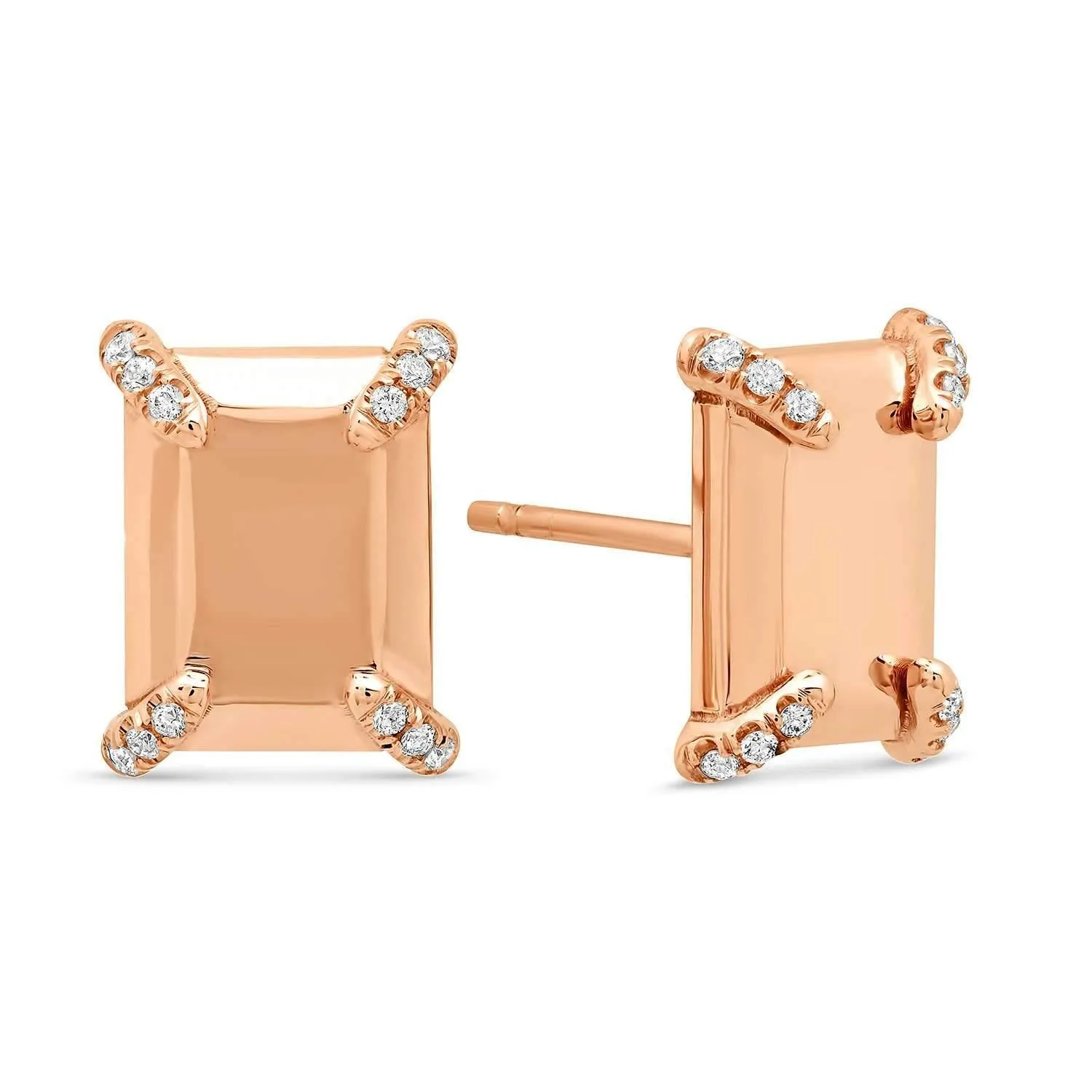 Golden Emerald Stud Earrings   White Diamonds