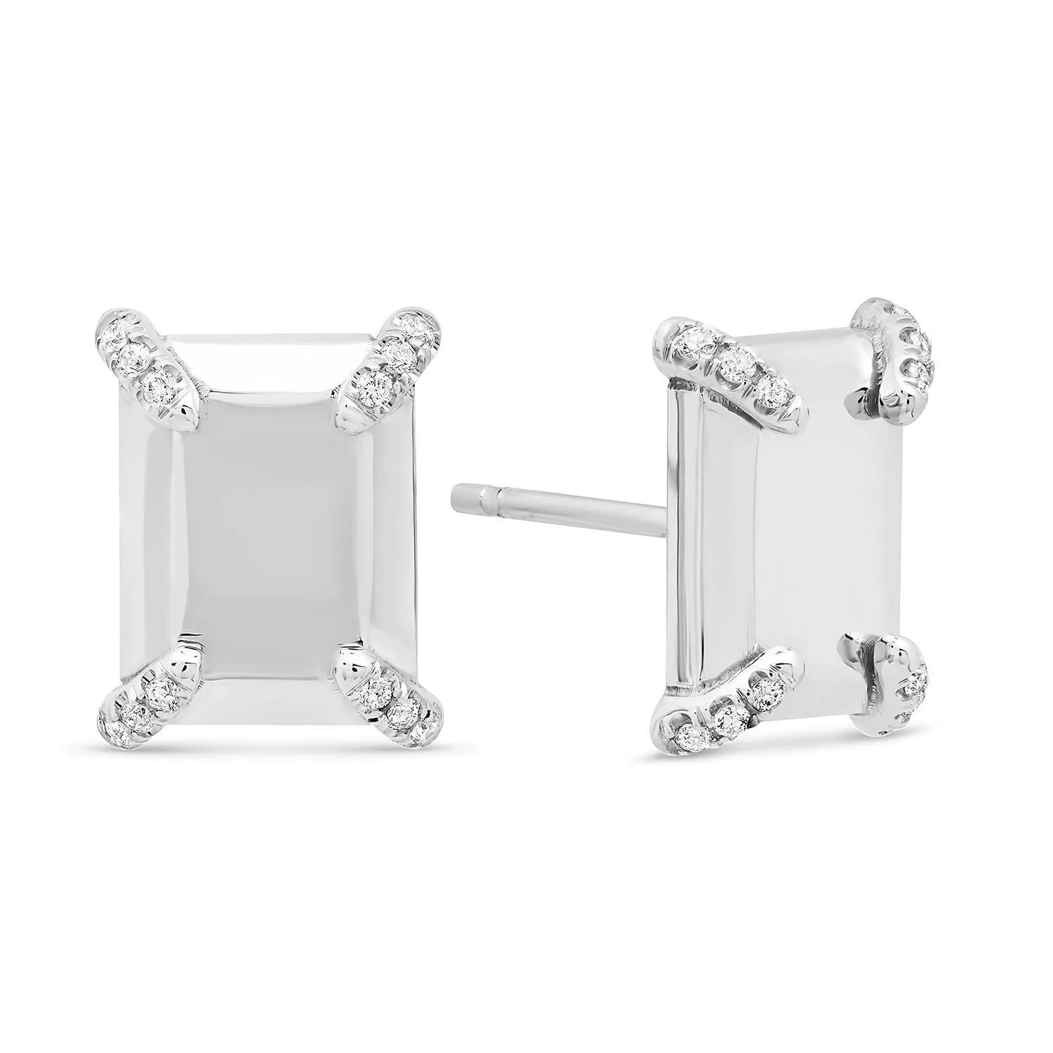 Golden Emerald Stud Earrings   White Diamonds