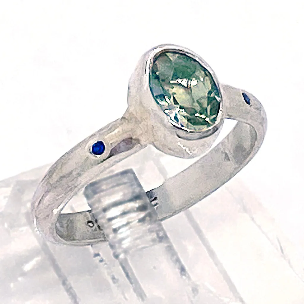 Green Amethyst & Diamond Ring (size 5)