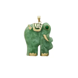Green-Eye "Fortune & Happiness" Ornament Elephant Jade Pendant (14K)