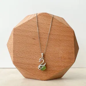 Green Nephrite Jade Swan Sterling Silver Necklace, HST-0722-1668705081