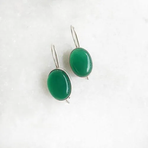 Green Onyx Fixed Hook Silver Earring