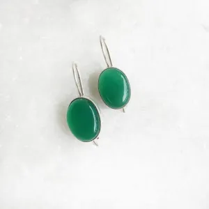 Green Onyx Fixed Hook Silver Earring