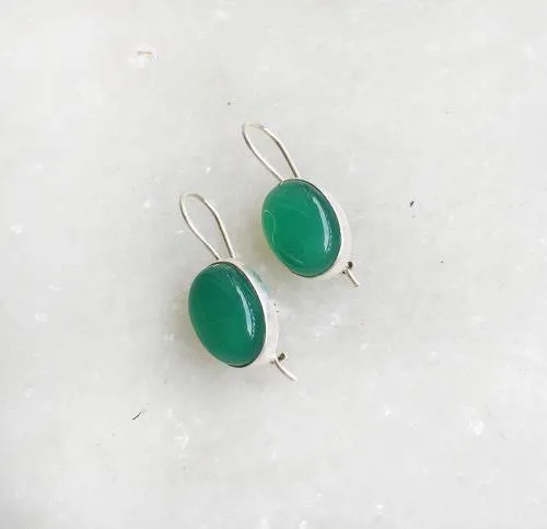 Green Onyx Fixed Hook Silver Earring