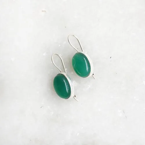 Green Onyx Fixed Hook Silver Earring