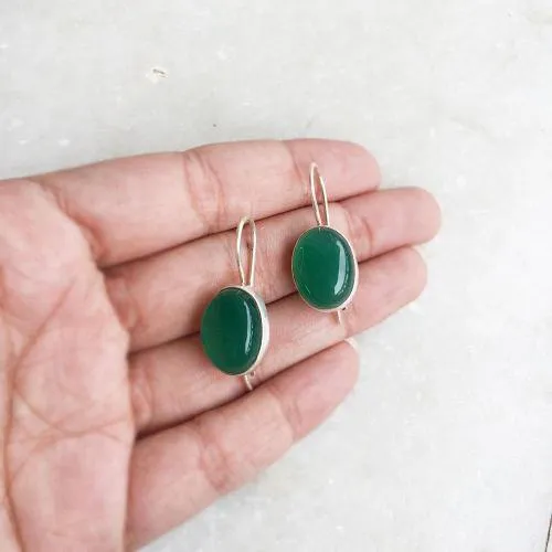 Green Onyx Fixed Hook Silver Earring