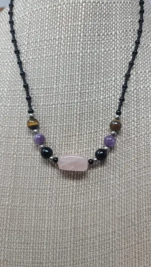 GUATEMALAN JADE BEADED NECKLACE W/ PINK & BLACK JADE