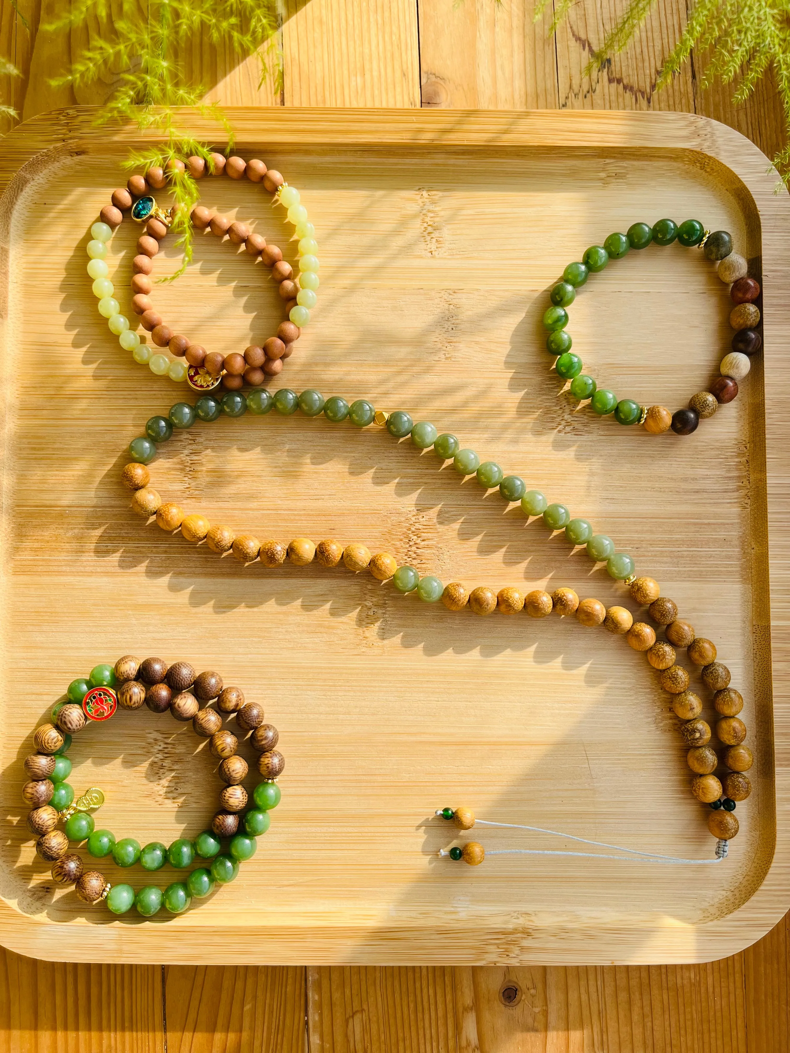 Handmade Double Loop Bracelet with 6m Jade Beads and Sandalwood beads