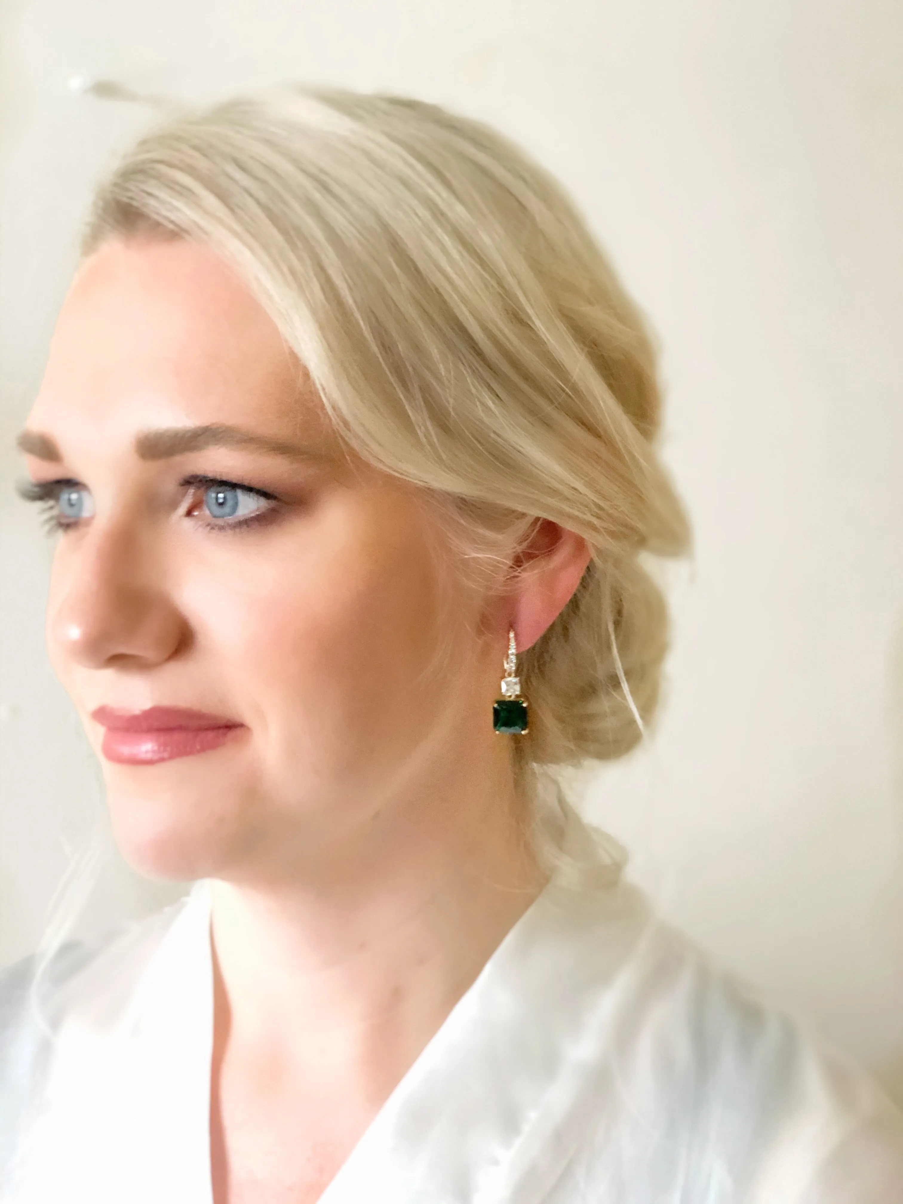 Hazel Emerald Green Diamond Drop Wedding Earrings