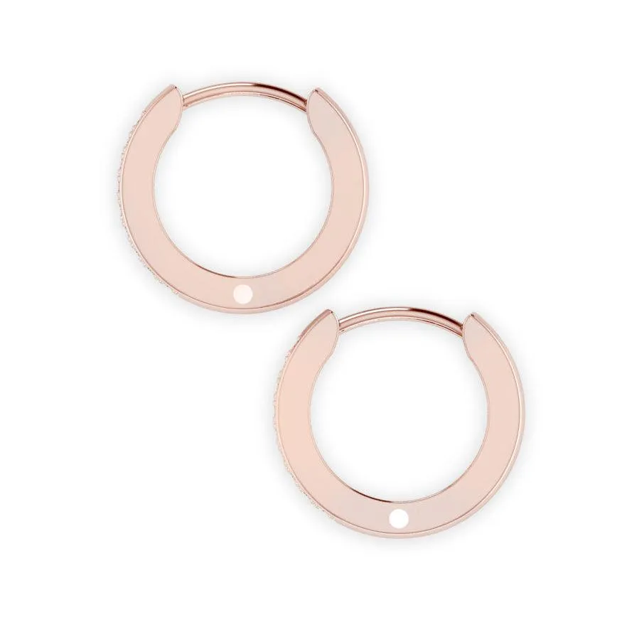 Huggie Hoop Earrings Rose Gold Two-Row Diamonds