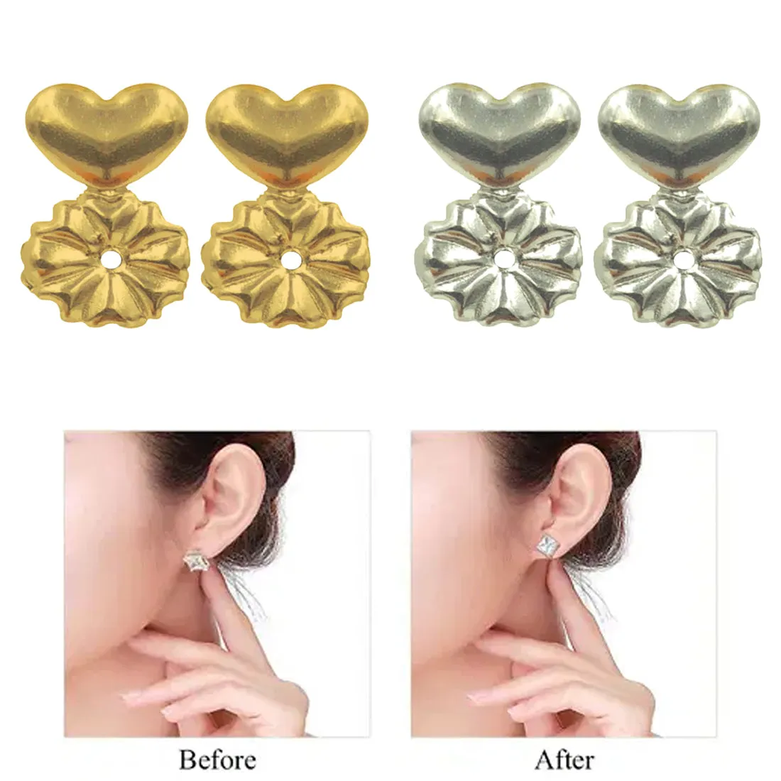 Hypoallergenic Earring Lifters for Women - 2 Pairs Adjustable