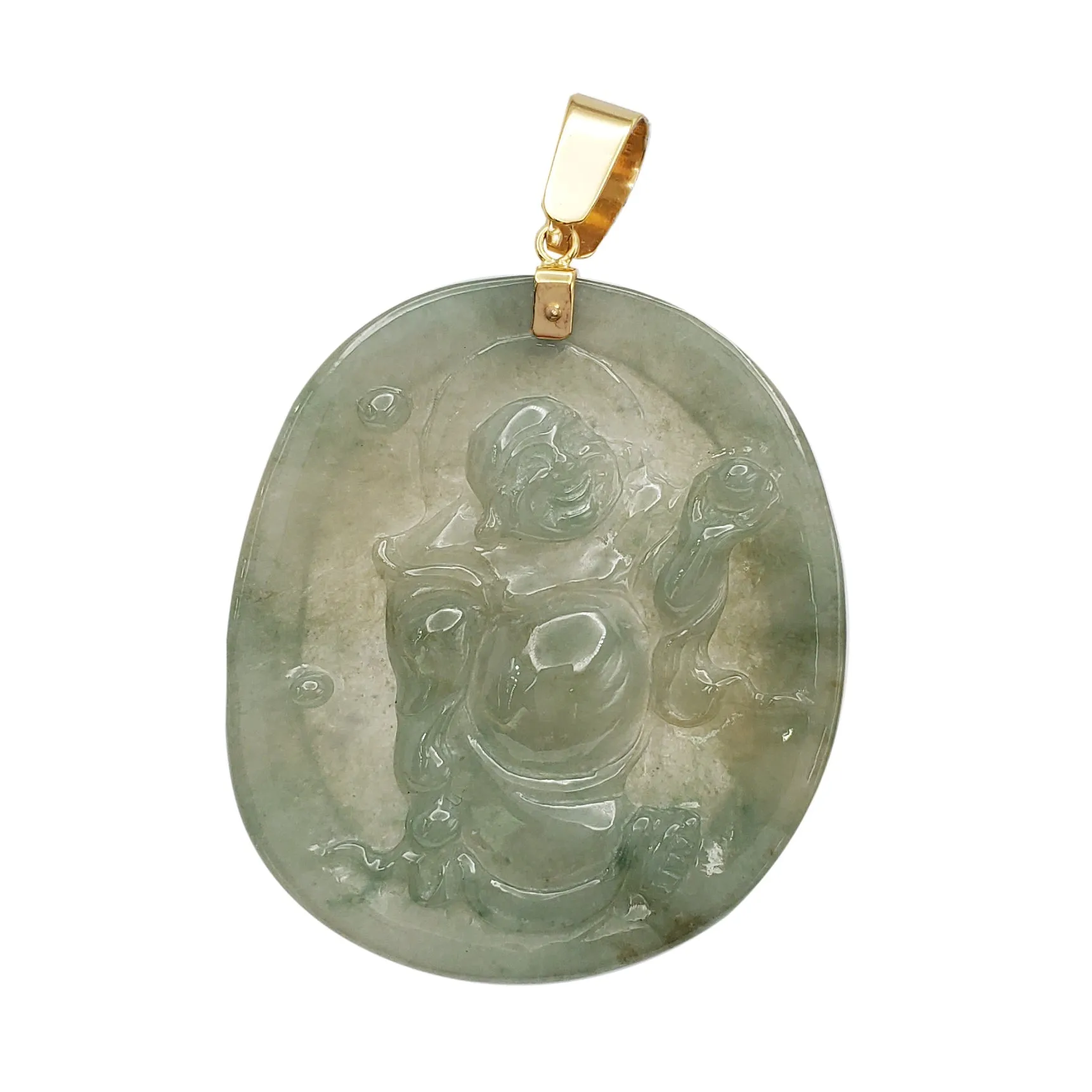Jade Laughing Buddha Portrait Pendant (14K)