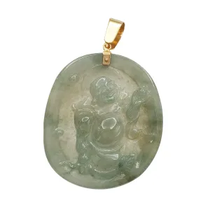 Jade Laughing Buddha Portrait Pendant (14K)