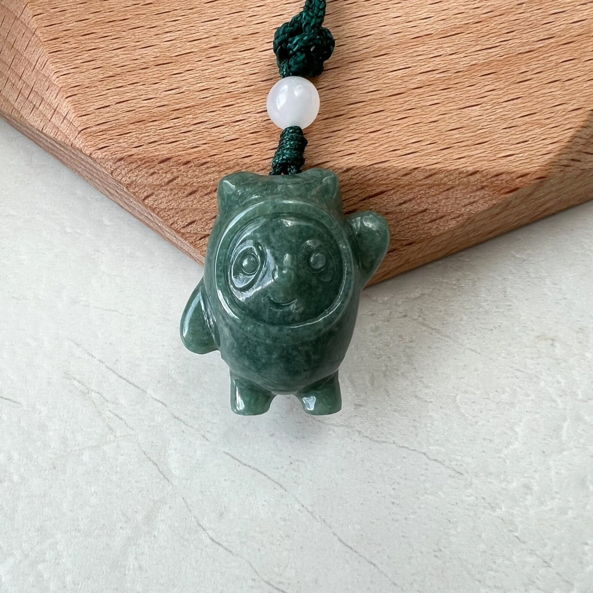 Jadeite Jade Cartoon Panda, Green Jade, Hand Carved Pendant Necklace, SHWQ-0322-1650214607
