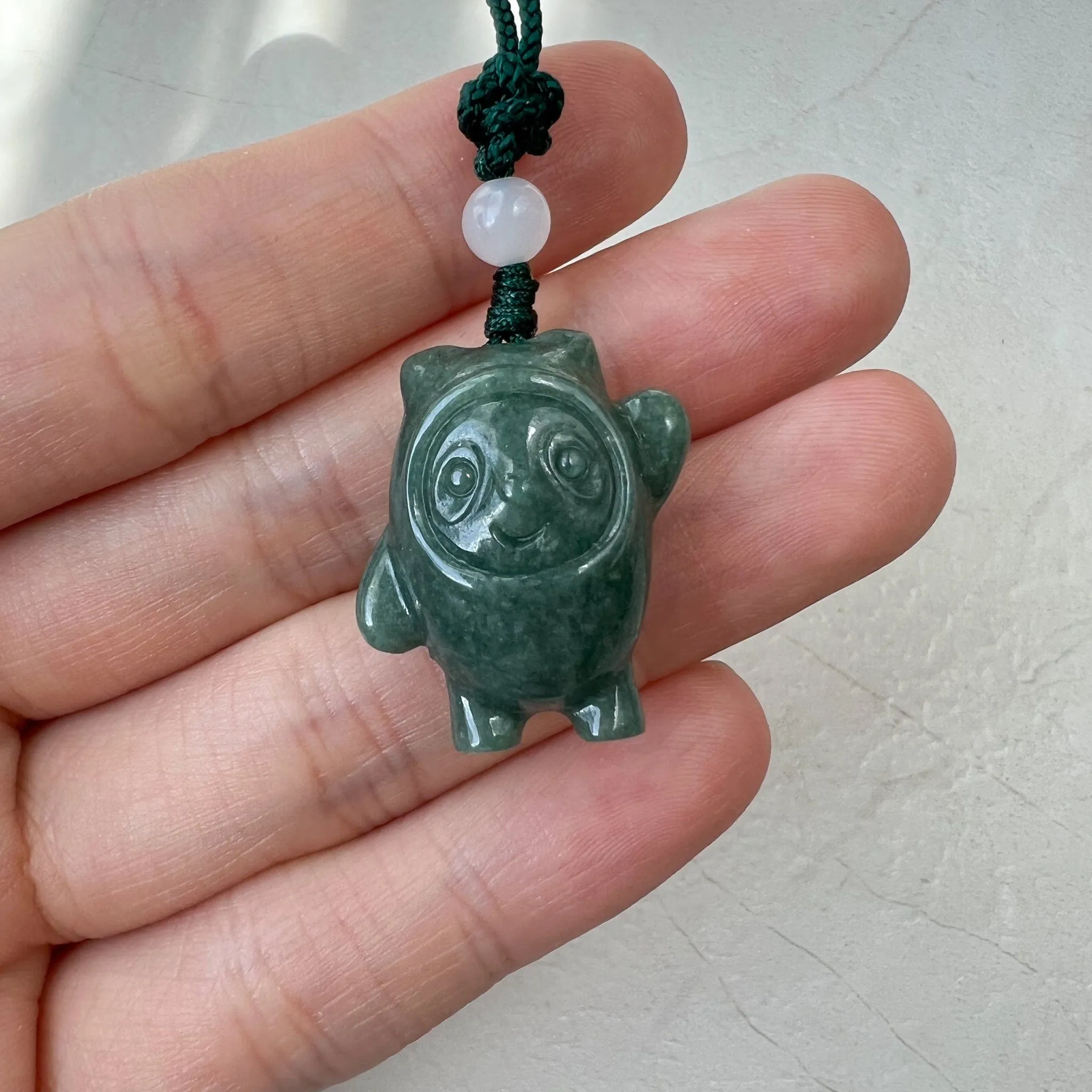 Jadeite Jade Cartoon Panda, Green Jade, Hand Carved Pendant Necklace, SHWQ-0322-1650214607