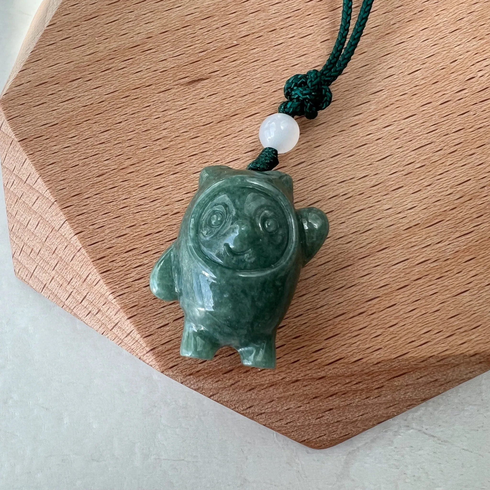 Jadeite Jade Cartoon Panda, Green Jade, Hand Carved Pendant Necklace, SHWQ-0322-1650214607
