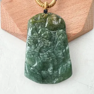 Jadeite Jade Landscape Mountain Forest River Tree, Scenery Hand Carved Pendant Necklace, YJ-1221-0177915