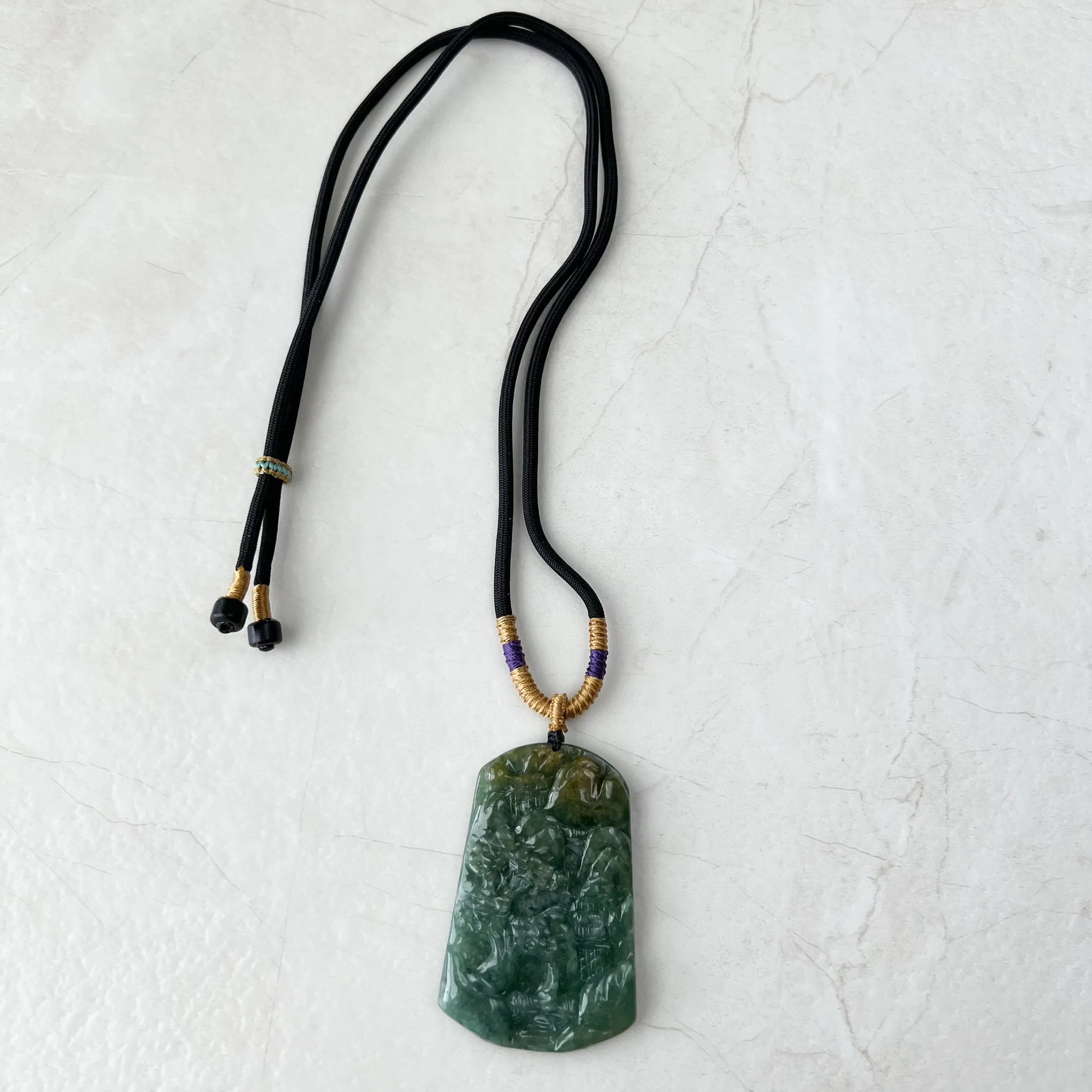 Jadeite Jade Landscape Mountain Forest River Tree, Scenery Hand Carved Pendant Necklace, YJ-1221-0177915