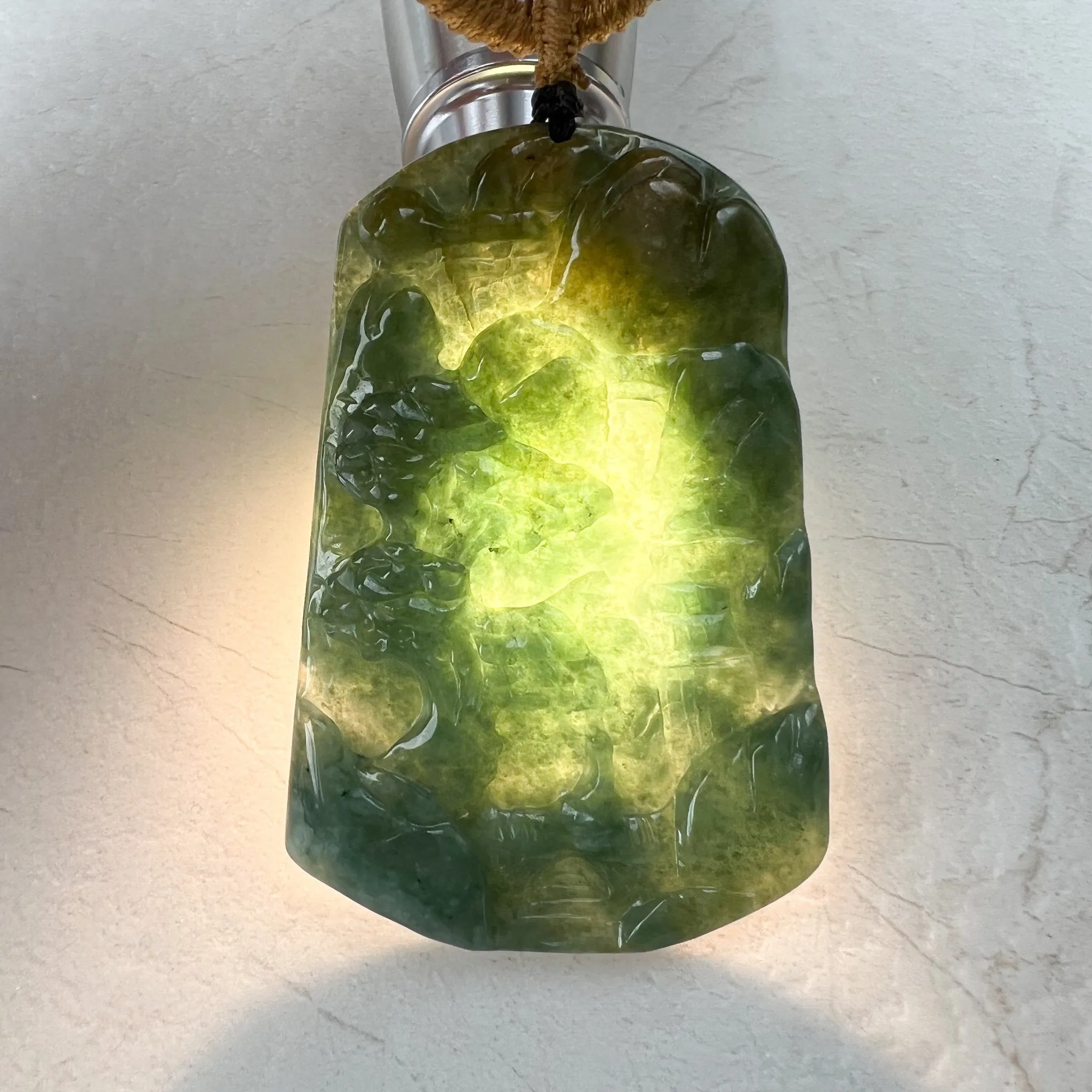 Jadeite Jade Landscape Mountain Forest River Tree, Scenery Hand Carved Pendant Necklace, YJ-1221-0177915