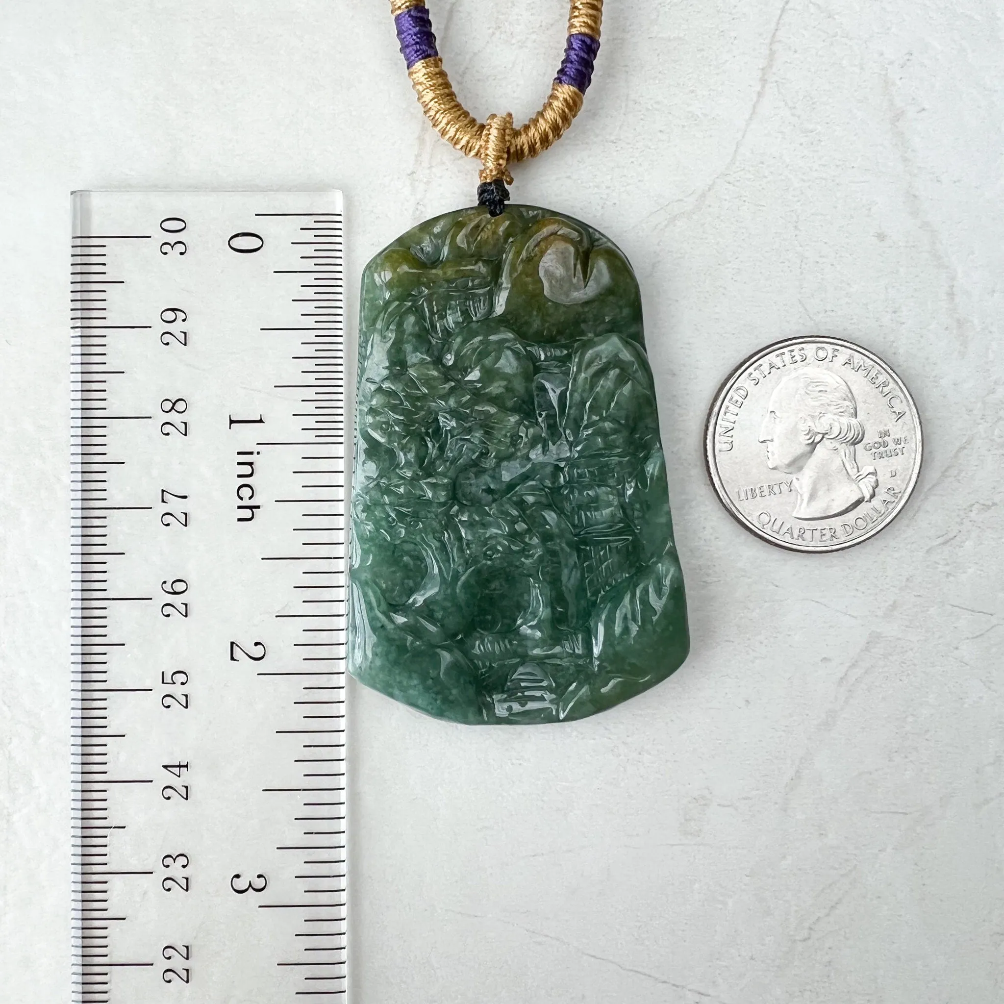 Jadeite Jade Landscape Mountain Forest River Tree, Scenery Hand Carved Pendant Necklace, YJ-1221-0177915