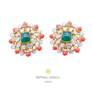 Jaipur Ratna | Moissanite Polki & Gemstone Earrings in Gold plated Silver
