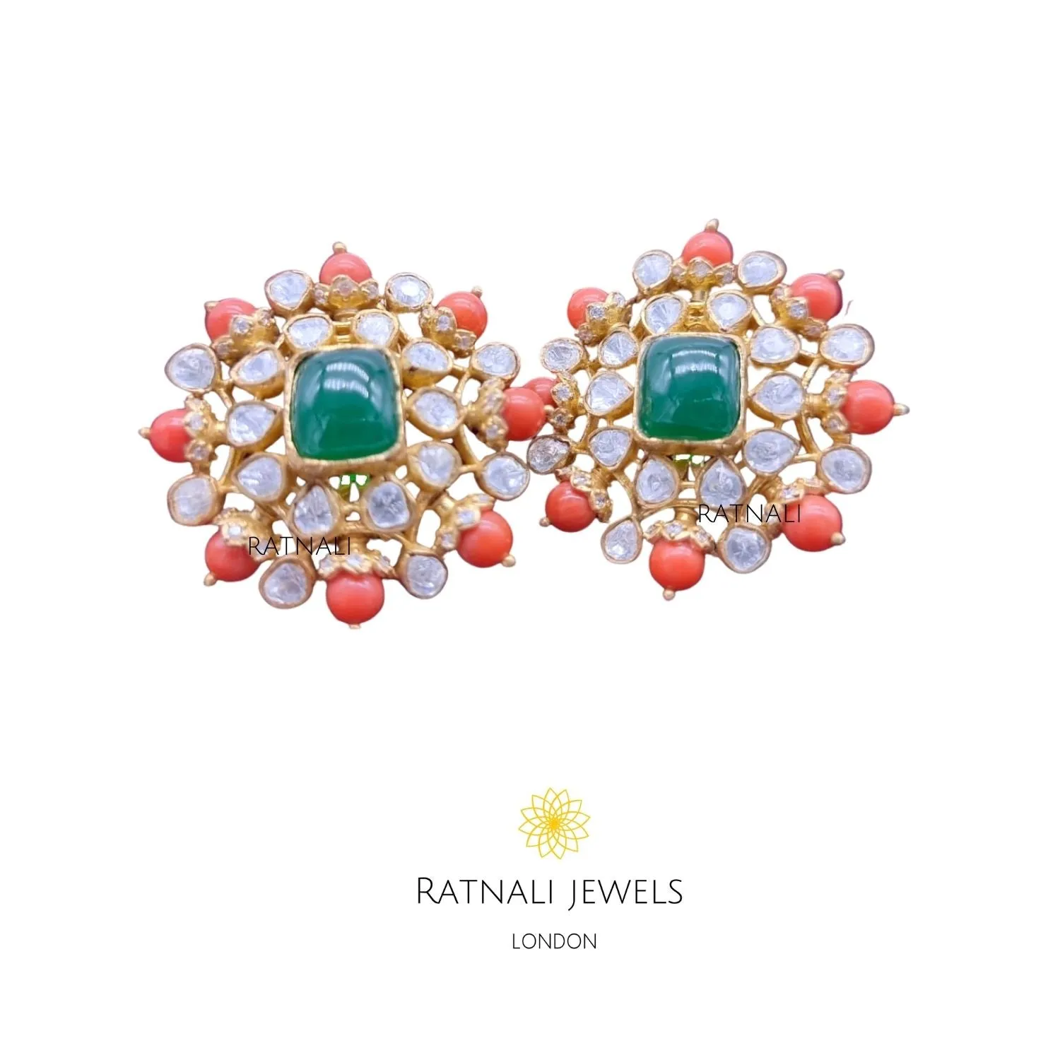 Jaipur Ratna | Moissanite Polki & Gemstone Earrings in Gold plated Silver