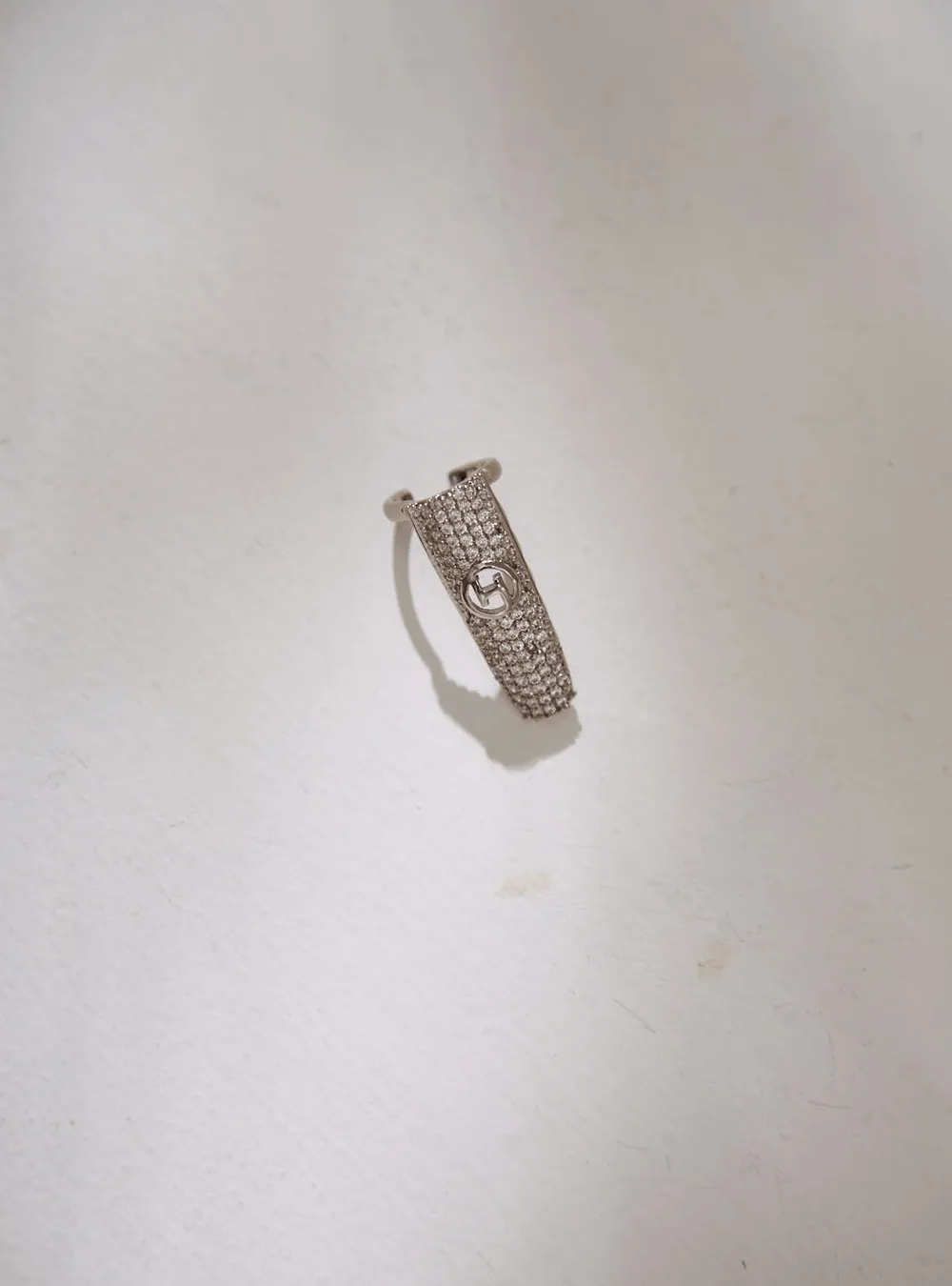 Jewelled Monogram Fingertip Ring in Silver