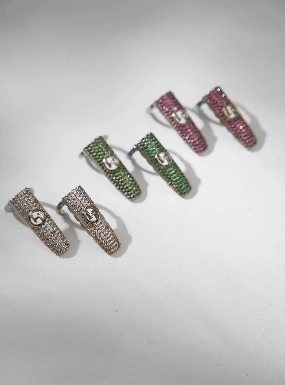 Jewelled Monogram Fingertip Ring in Silver