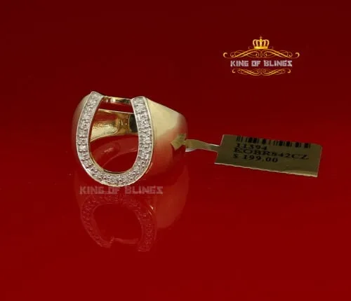King Of Bling's 925 Sterling Yellow Silver Cubic Zirconia 0.26ct Horsehoe Womens Ring Size 7