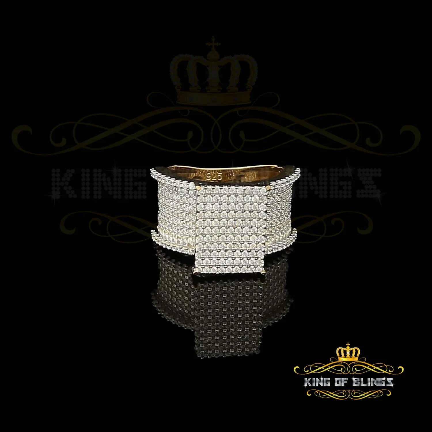 King Of Bling's 925 Sterling Yellow Silver Rectangle Cubic Zirconia 3.45ct Womens Ring Size 7