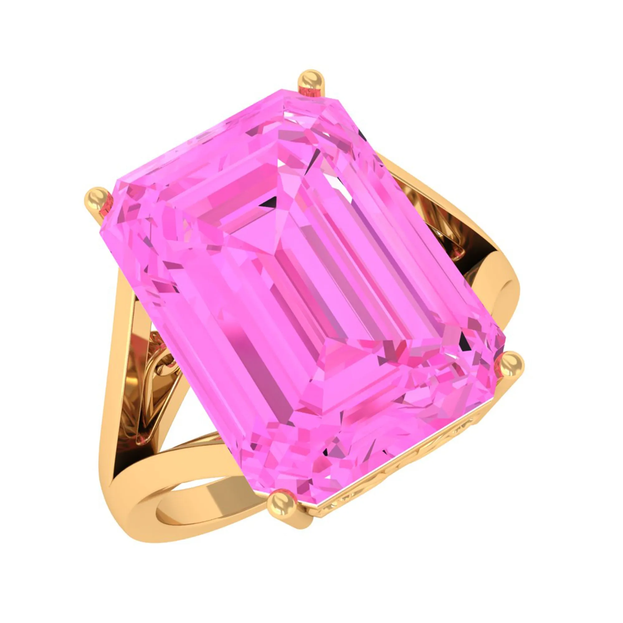 Lab Grown Pink Sapphire Solitaire Split Shank Ring