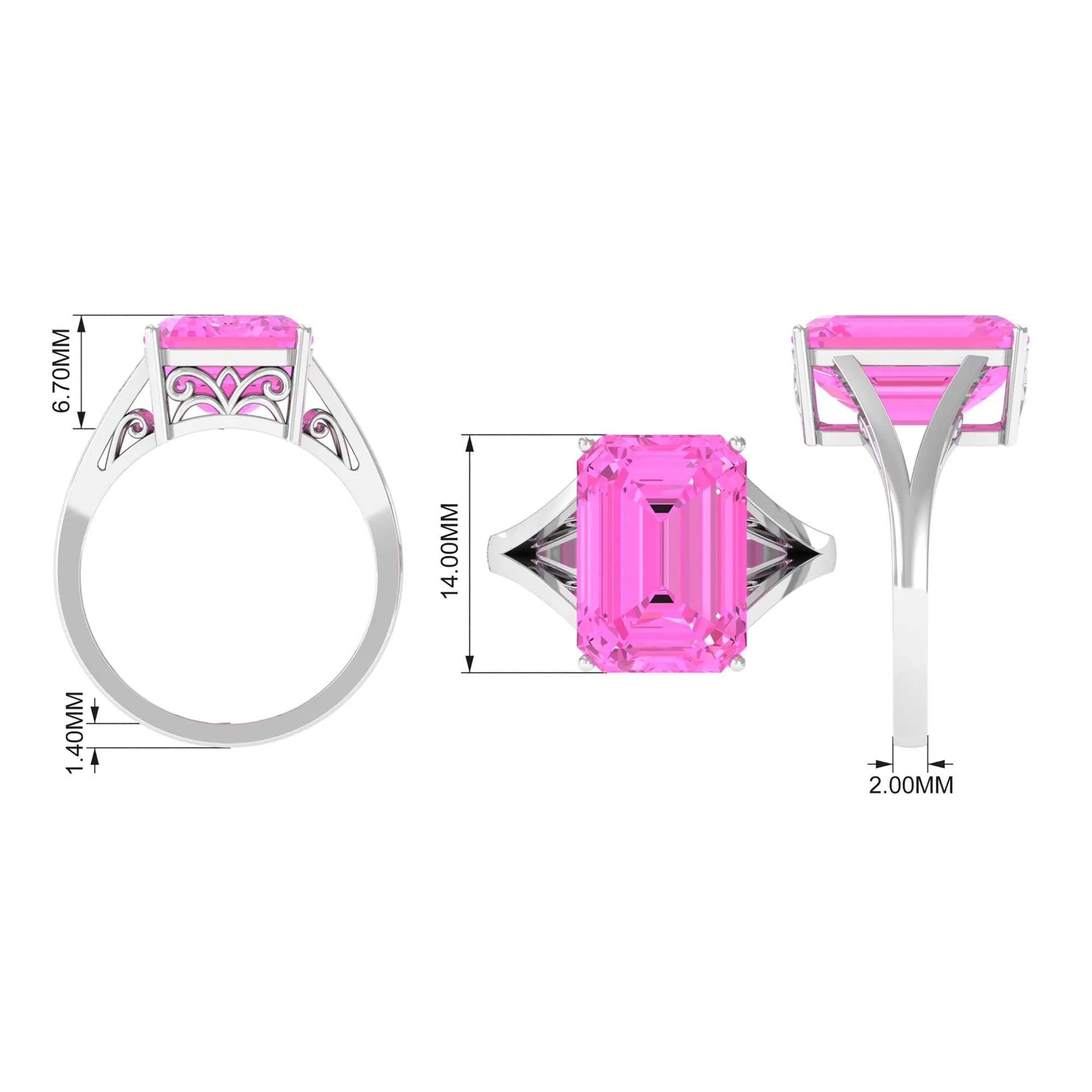 Lab Grown Pink Sapphire Solitaire Split Shank Ring