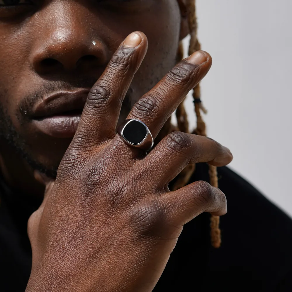 Large Black Onyx Signet Ring - Silver