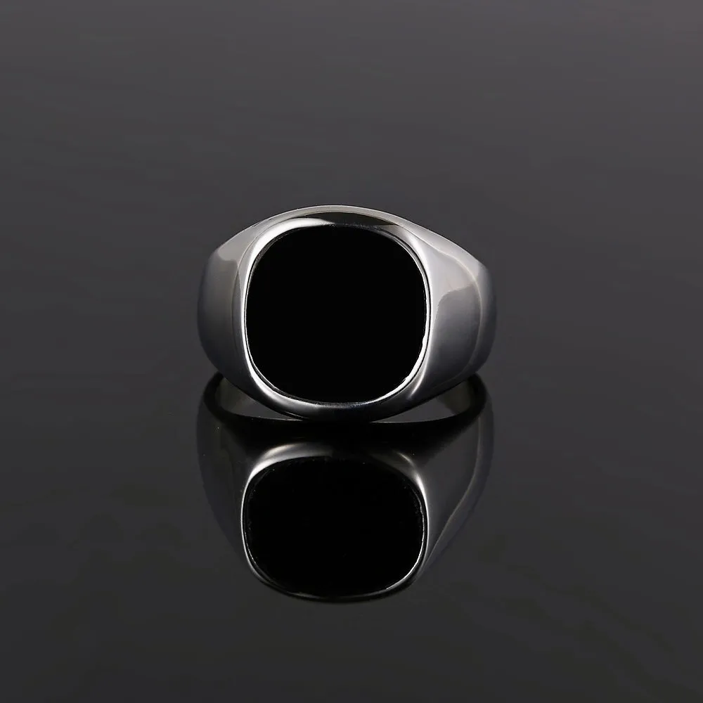 Large Black Onyx Signet Ring - Silver