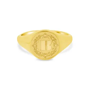 Laurel Single Initial Signet Ring for Women