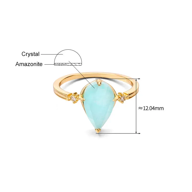LOLO Vintage Natural Amazonite Crystal Ring For Women Gemstone Rings 925 Sterling Silver K Gold Plated Blue Stone Ring (Amazonite is valued as Gemstone the name is derived from the amazon river)
