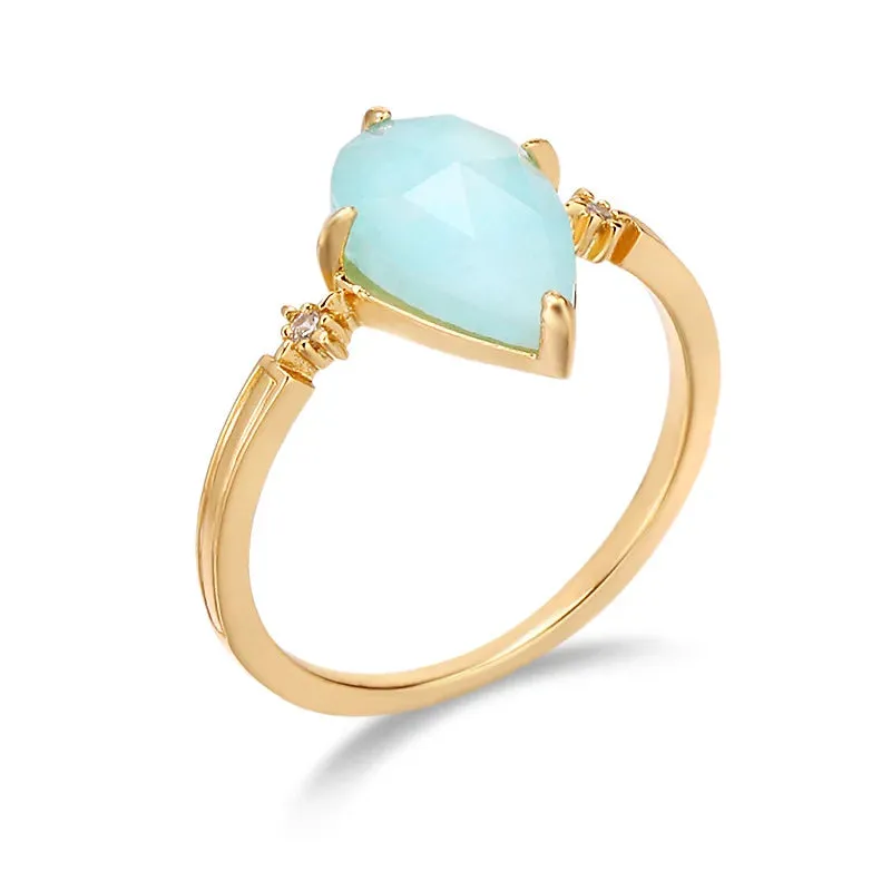 LOLO Vintage Natural Amazonite Crystal Ring For Women Gemstone Rings 925 Sterling Silver K Gold Plated Blue Stone Ring (Amazonite is valued as Gemstone the name is derived from the amazon river)