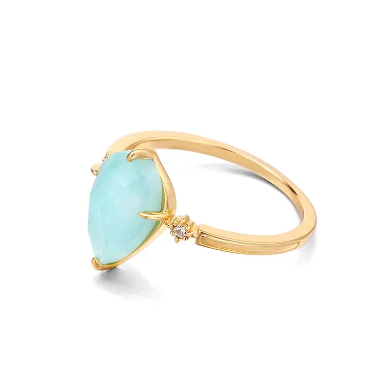 LOLO Vintage Natural Amazonite Crystal Ring For Women Gemstone Rings 925 Sterling Silver K Gold Plated Blue Stone Ring (Amazonite is valued as Gemstone the name is derived from the amazon river)