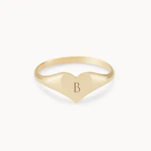 Lovely heart signet ring - 14k yellow gold