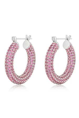Luv Aj - Pave Baby Amalfi Hoops- Pink- Silver