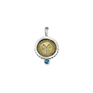 March NYC Authentic Subway Token Blue Topaz Sterling Silver Charm Necklace