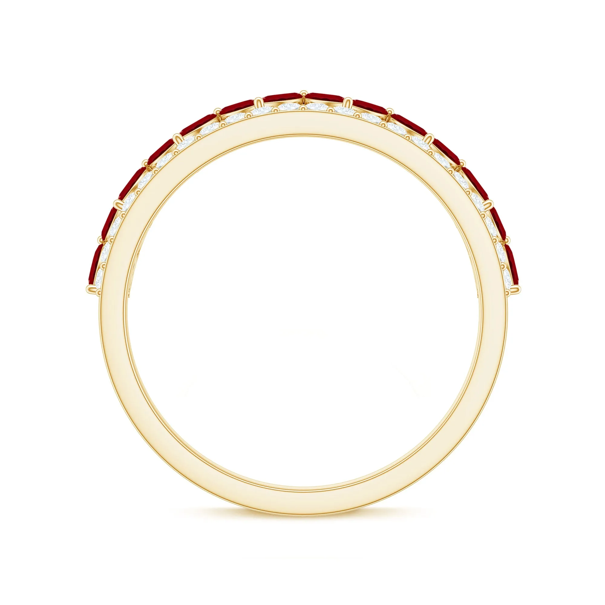 Marquise Cut Created Ruby Half Eternity Stackable Ring with Diamond
