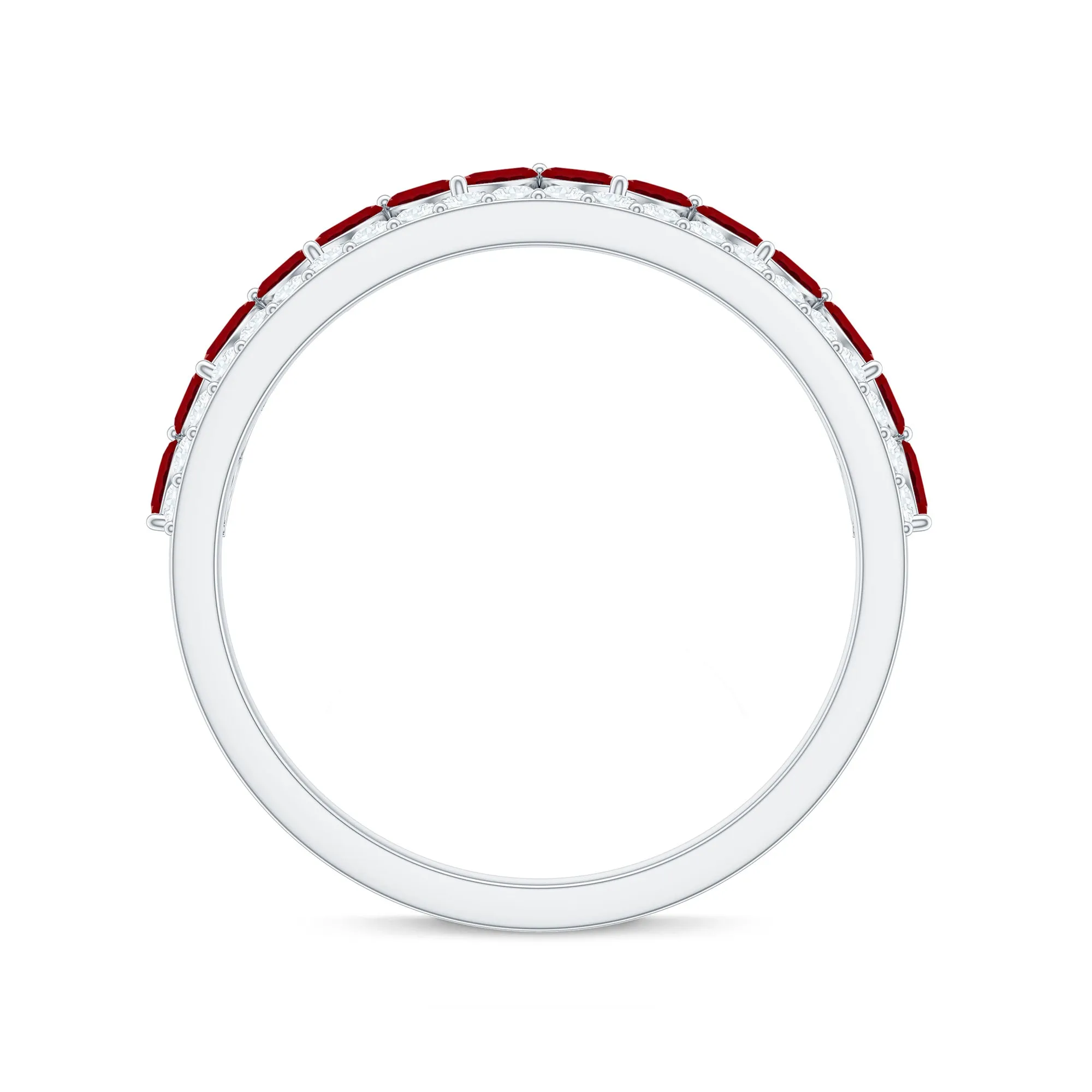 Marquise Cut Created Ruby Half Eternity Stackable Ring with Diamond