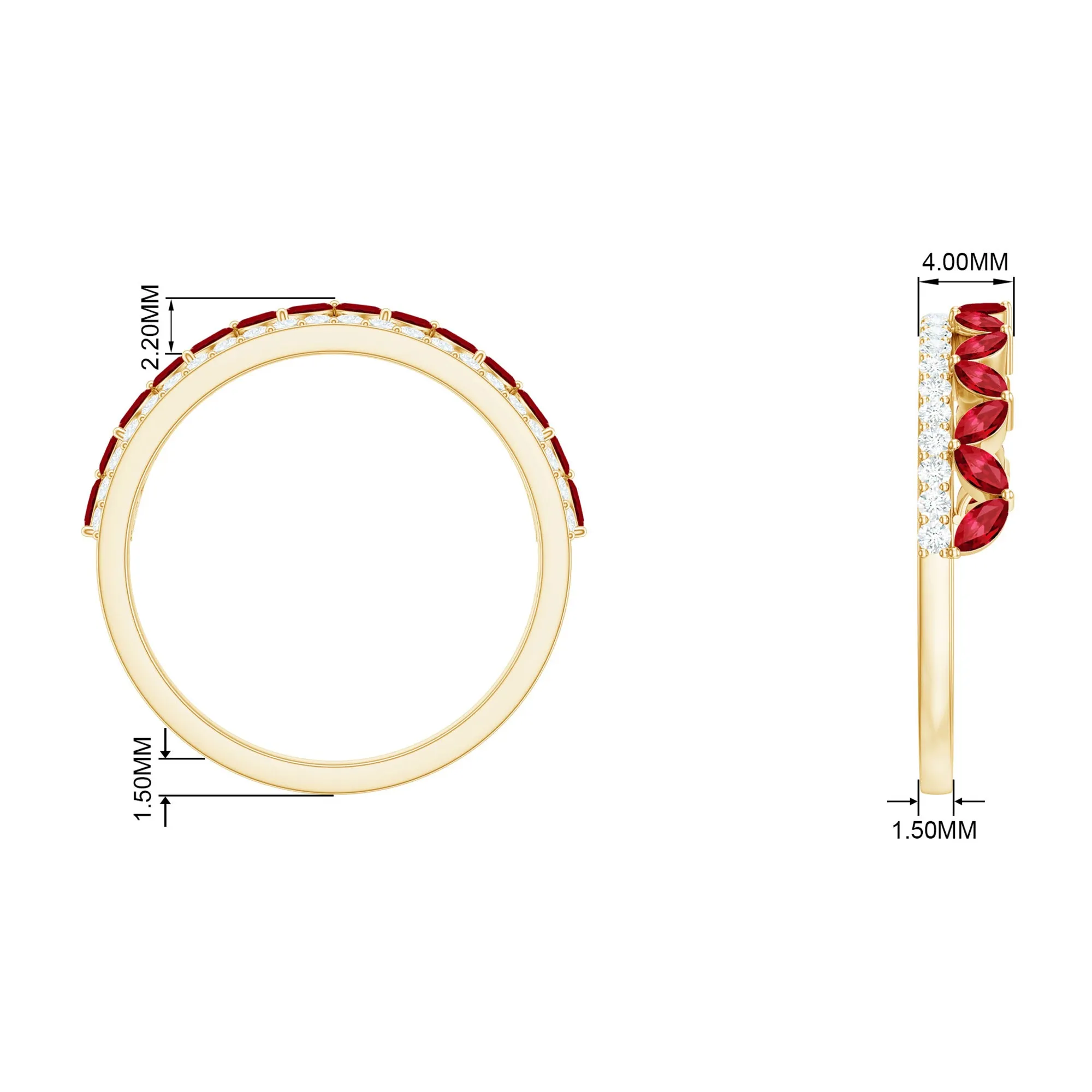 Marquise Cut Created Ruby Half Eternity Stackable Ring with Diamond